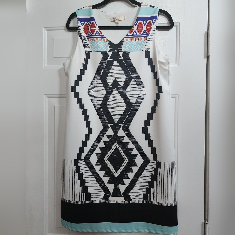 Aryeh Sleeveless Dress with Southwestern abstract design